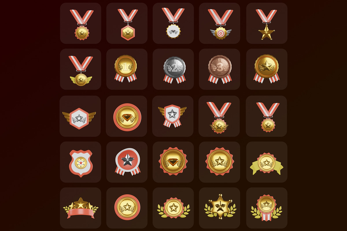 Reward & Badges 3D Icon Set, an Object 3D Model by Permadi Creative