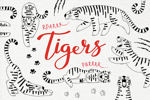 12 Cute Tigers - Clip Art & Pattern