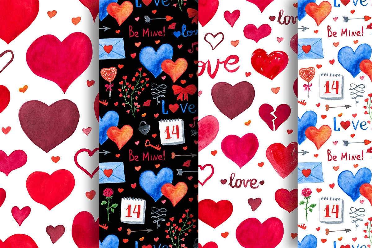 Valentine's Day watercolor pack, a Decorative Illustration by MarBom (Photo 3 of 7)