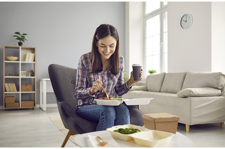 Happy woman drinking coffee and, a Food & Drink Photo by StudioRomantic