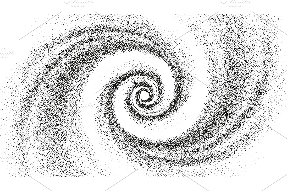 A dotted grainy gradient spiral flow, an Illustration by Andrey Yaroslavtsev