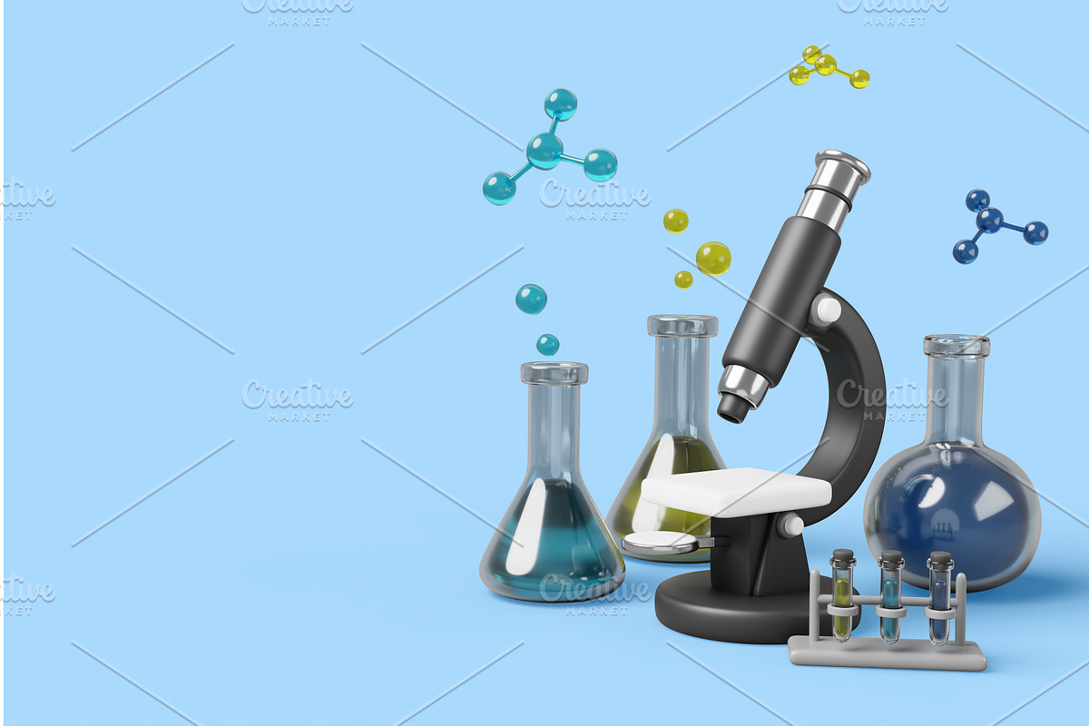 3d laboratory equipment for chemical, a Healthcare Illustration by Marozhkastudio