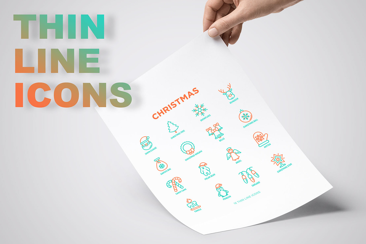 Merry Christmas | 16 Thin Line Icons, an Outline Icon by Alex Blogoodf (Photo 3 of 7)