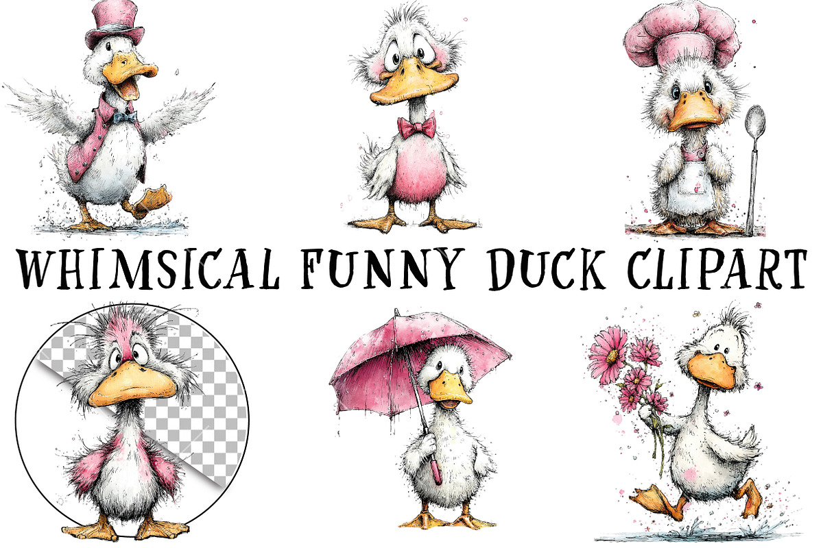 Whimsical Funny Duck Clipart, an Illustration by OK Design (Photo 2 of 6)
