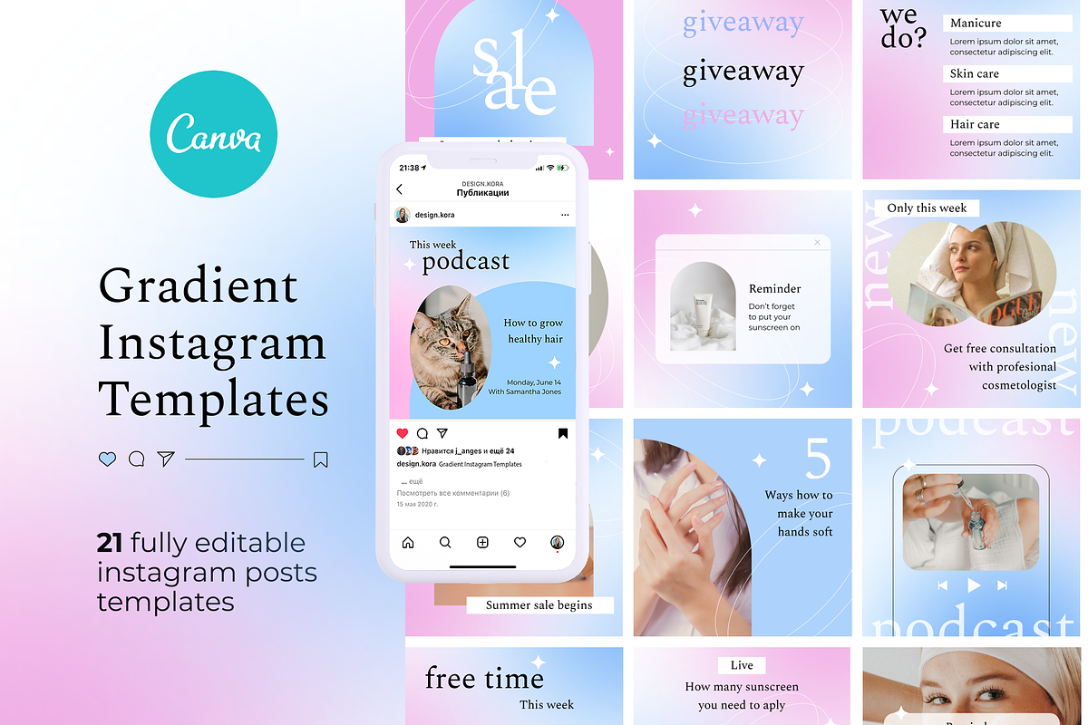 Gradient Instagram Template Canva, a Social Media Template by DesignKora (Photo 1 of 8)