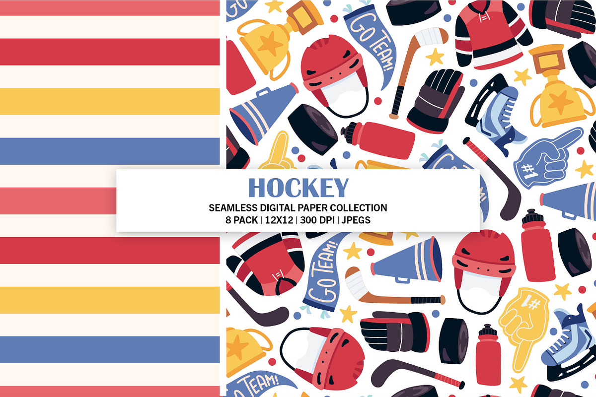Ice Hockey Digital Seamless Patterns, a Pattern Graphic by Alanna Messina Design Co (Photo 2 of 8)