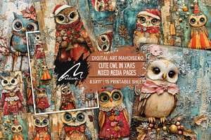 Cute Owl Xmas Junk Journal Pages