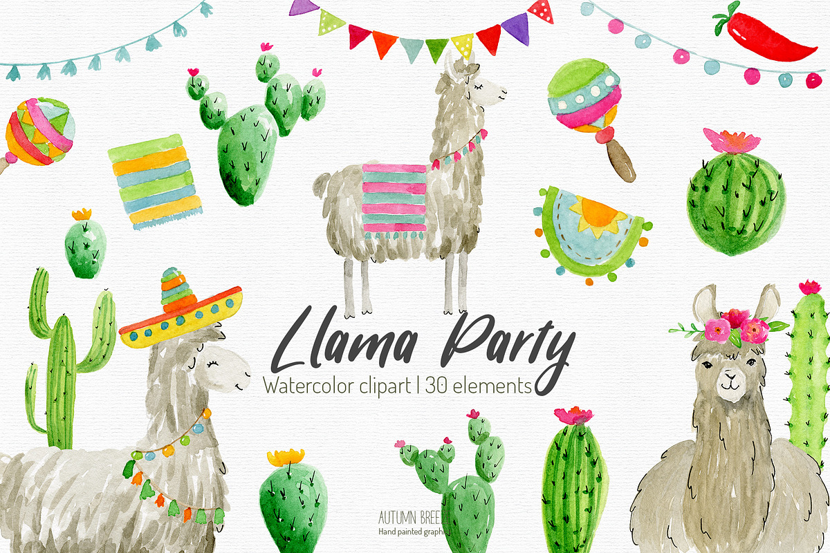 watercolor  llama clipart, an Animal Illustration by Autumn Breeze (Photo 1 of 4)