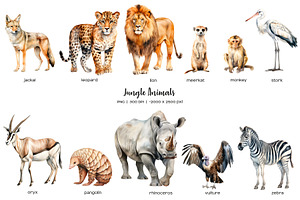 Watercolor Safari Animals Clipart