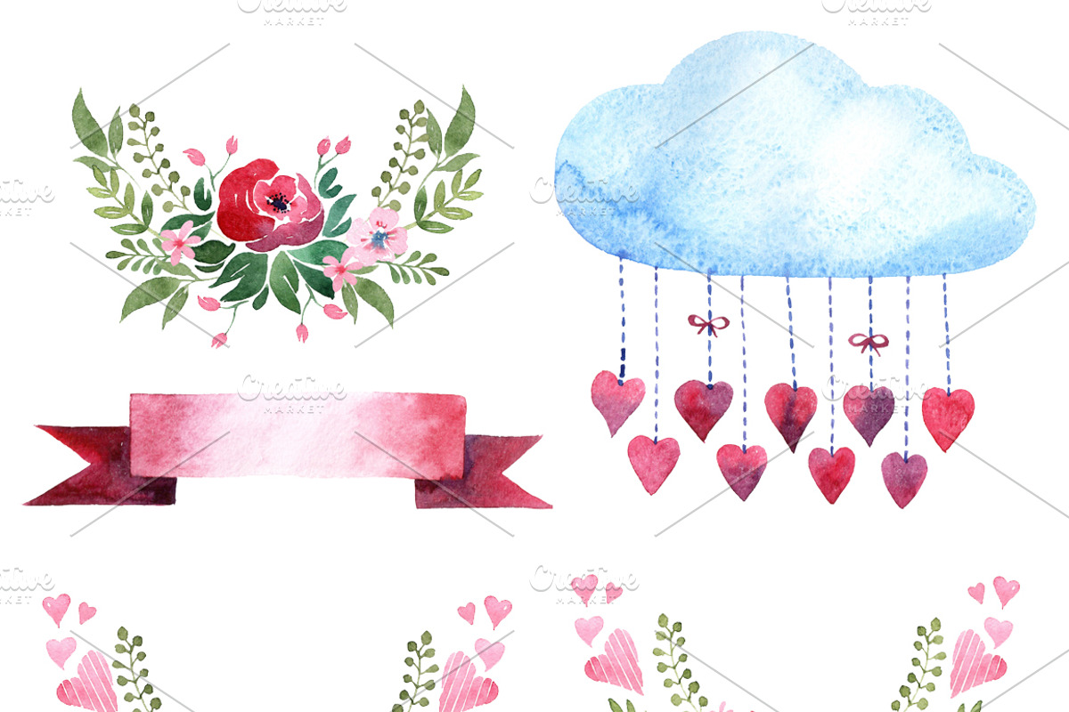 Watercolor set - Valentine's Day, a Decorative Illustration by Antikva17 (Photo 2 of 7)