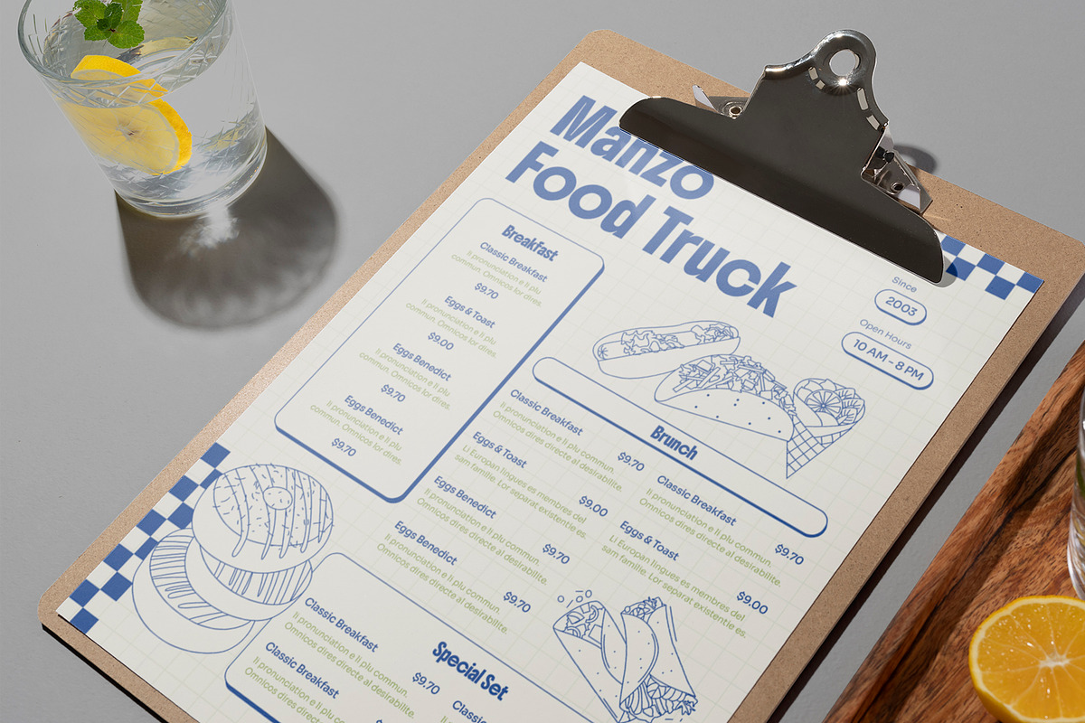 Minimal Retro Food Truck Menu, a Stationery Template by Neermana (Photo 4 of 4)