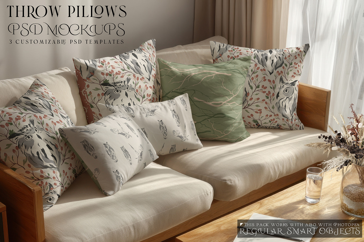 Throw Pillows with Smart Objects, a Product Mockup by mock-ups (Photo 1 of 16)