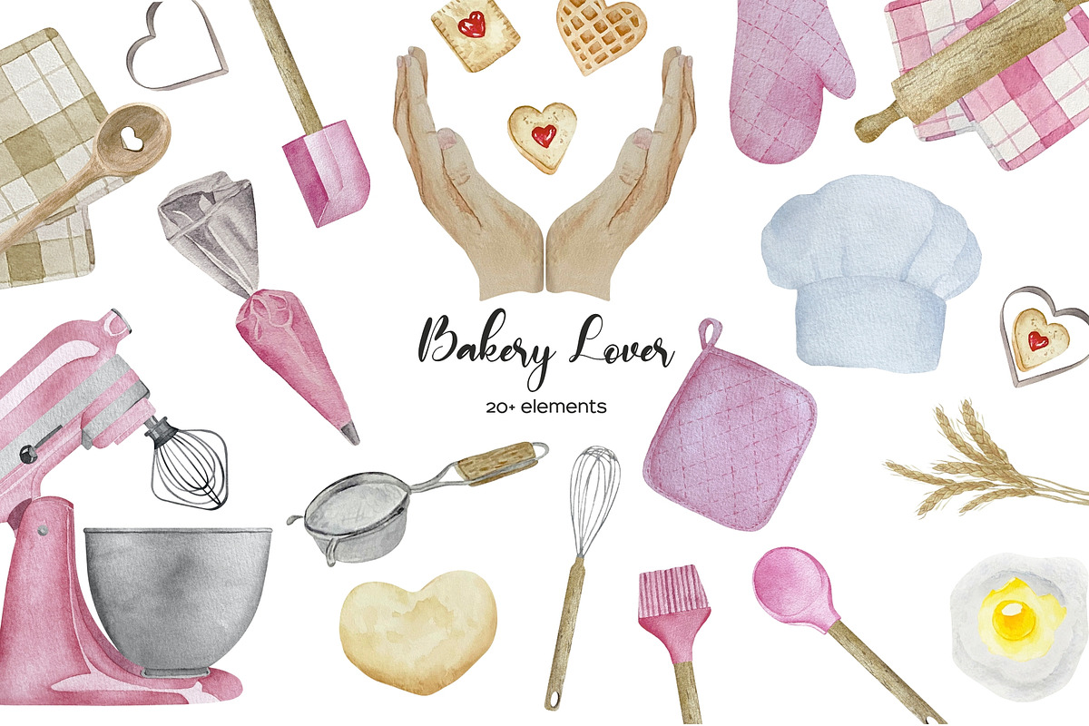 Watercolor pink bakery mixer clipart, a Food Illustration by Art and Funny (Photo 1 of 6)