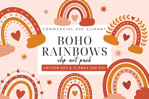 Boho Rainbows Clipart & Vector