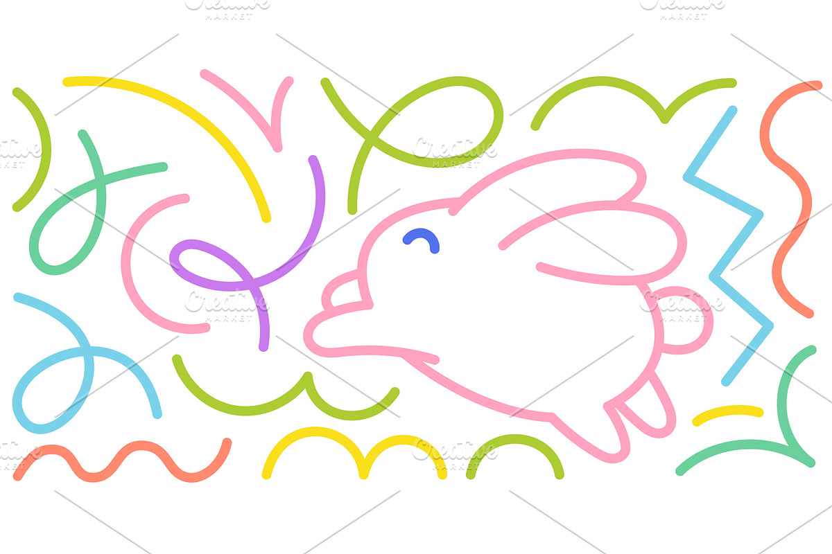 Colorful rabbit line illustration, an Illustration by Ilia Design