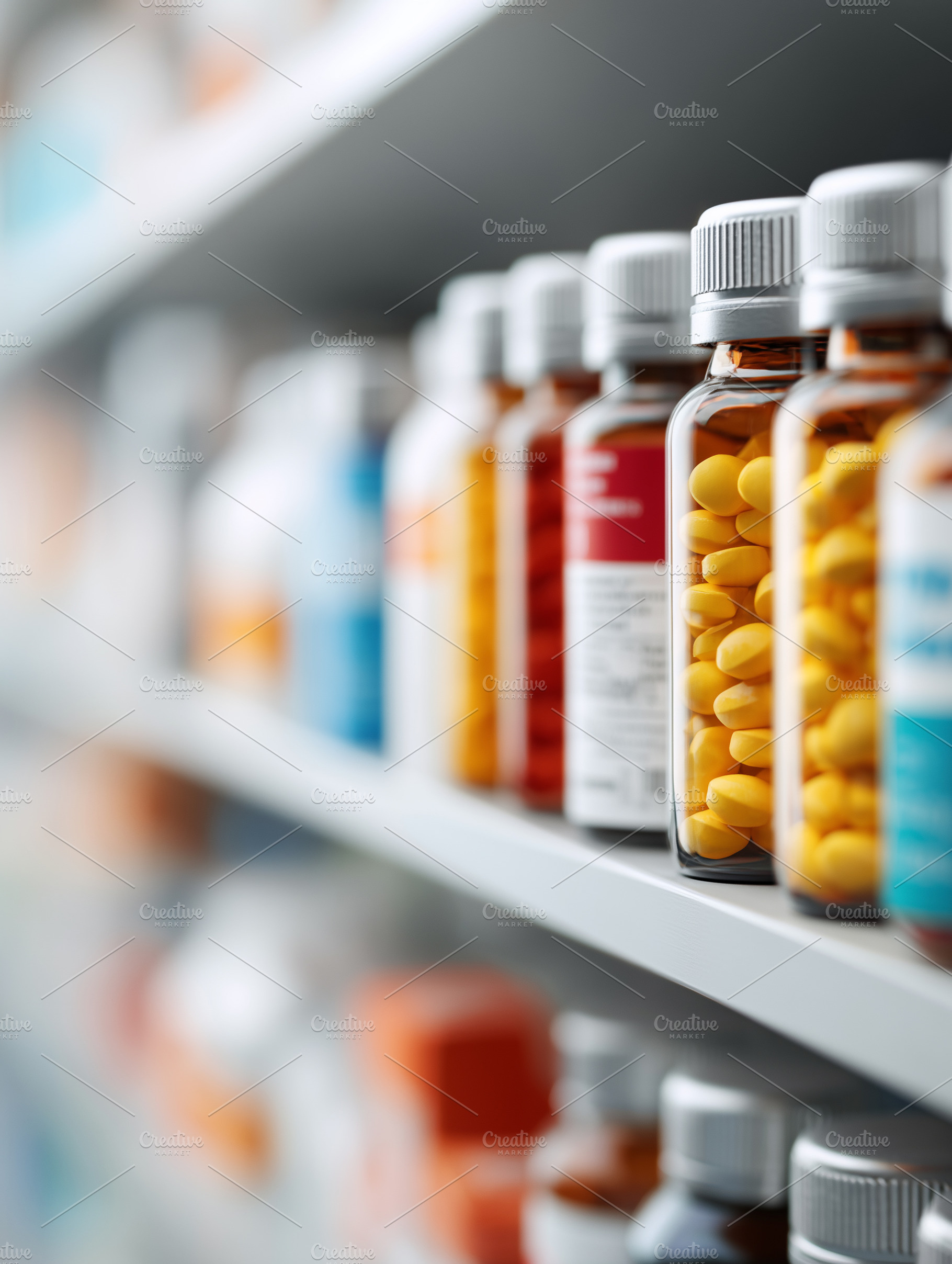Close up of assorted medicine bottle, a Health & Medical Photo by MistyDay
