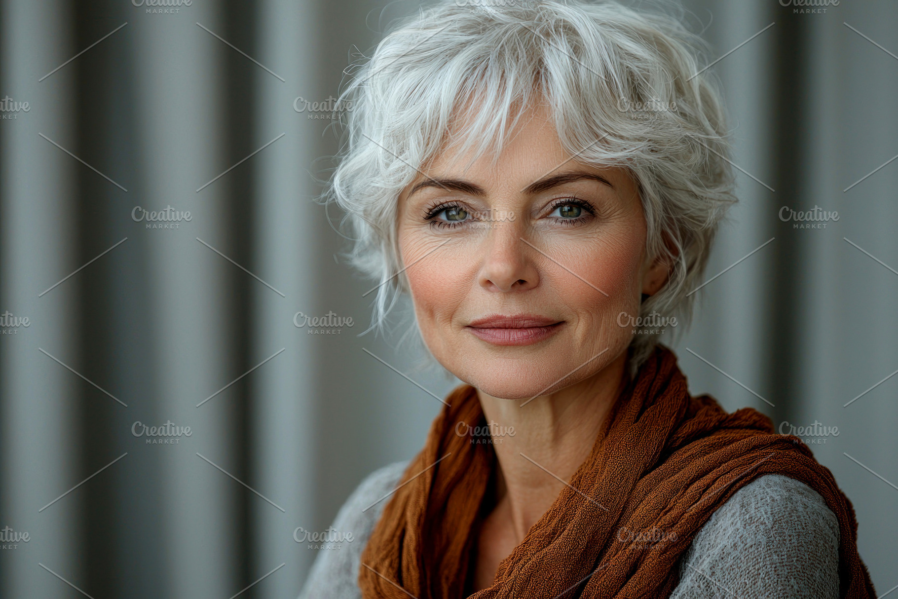 Elegant mature woman with short white hair and warm expression w, a Person Photo by José Manuel Gelpi