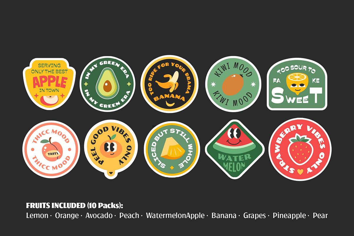 Trendy Fruits Stickers Collection, an Object Graphic by TSRY (Photo 2 of 3)