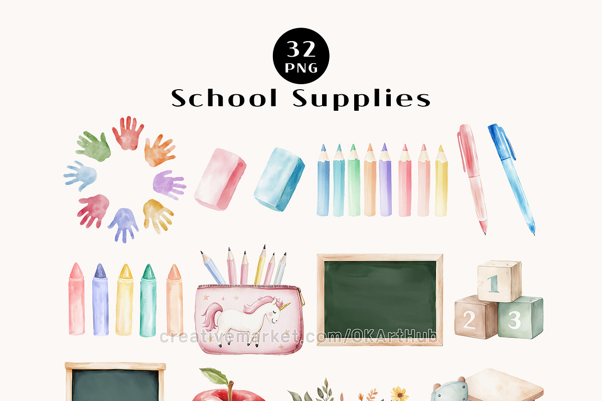 Watercolor Back to School Bundle, an Education Illustration by OKArtHub (Photo 3 of 6)