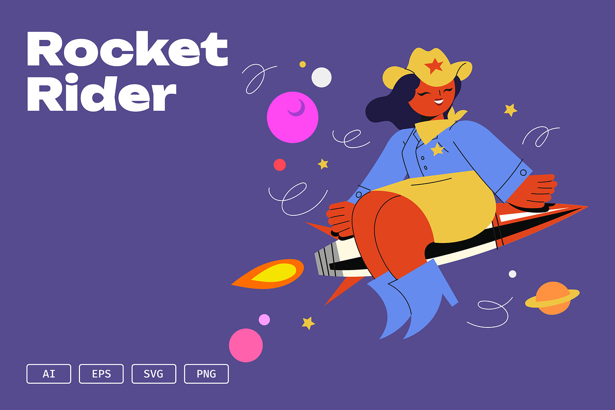 Rocket Rider Illustration AI SVG, a Work Illustration by UInstrument (Photo 1 of 3)