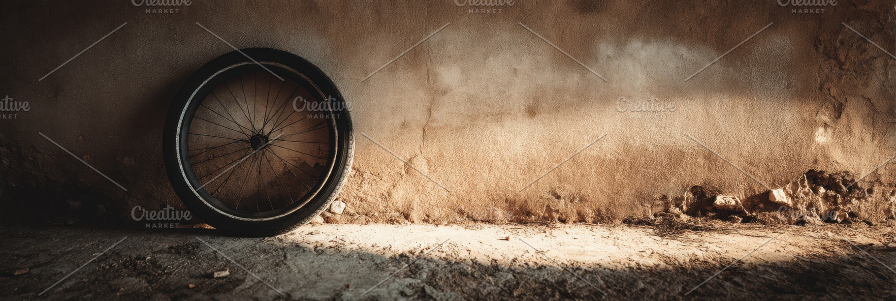 Bicycle Tire Against Wall in Summer, a Sports & Recreation Photo by Virgo Studio