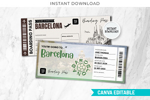Barcelona Trip Reveal Gift Ticket, a Templates & Theme by Snapybiz