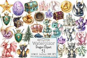 Watercolor Dragon Clipart, a Seasonal Illustration by Design Market