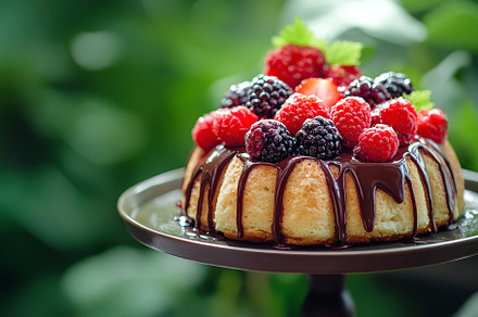 Delicious cake with frosting cream and ripe berries, a Food & Drink Photo by AlyaAnd