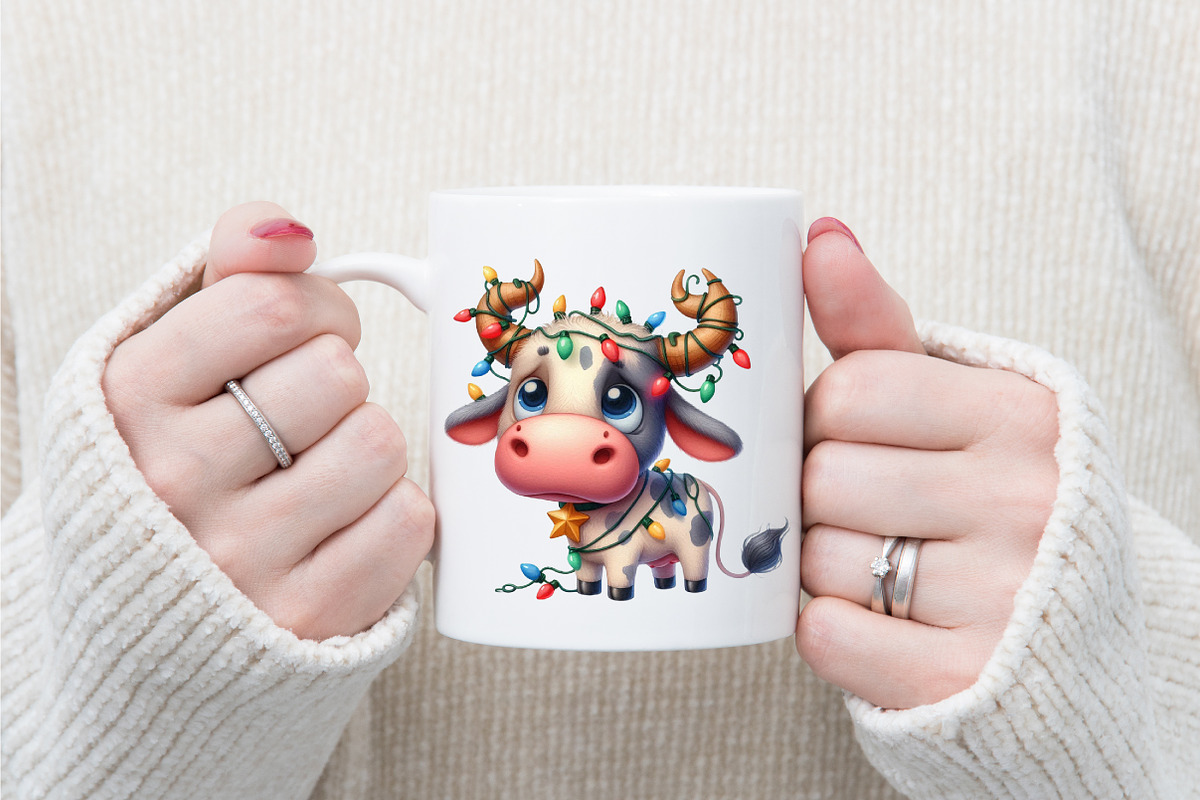 Whimsical Christmas Cow Clipart PNG, an Illustration by designcity5 (Photo 5 of 5)