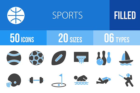 50 Sports Blue Black Icons