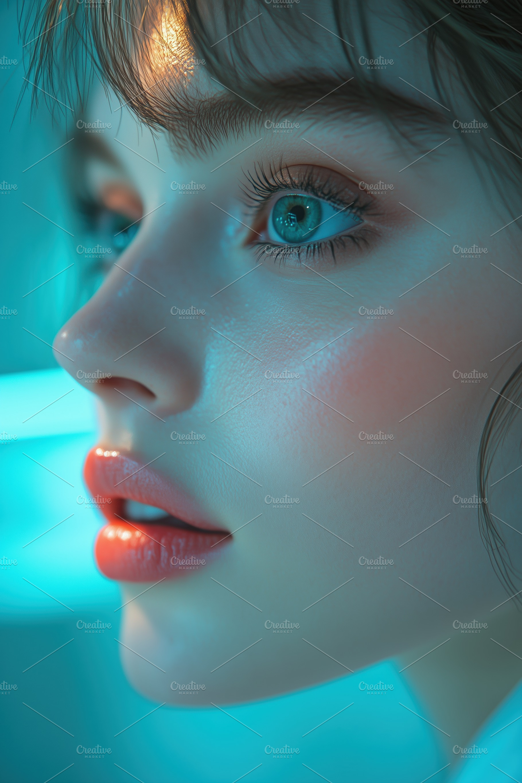 A close-up portrait of a young woman esthetic technologist with striking blue e, a Person Photo by Textures & Backgrounds