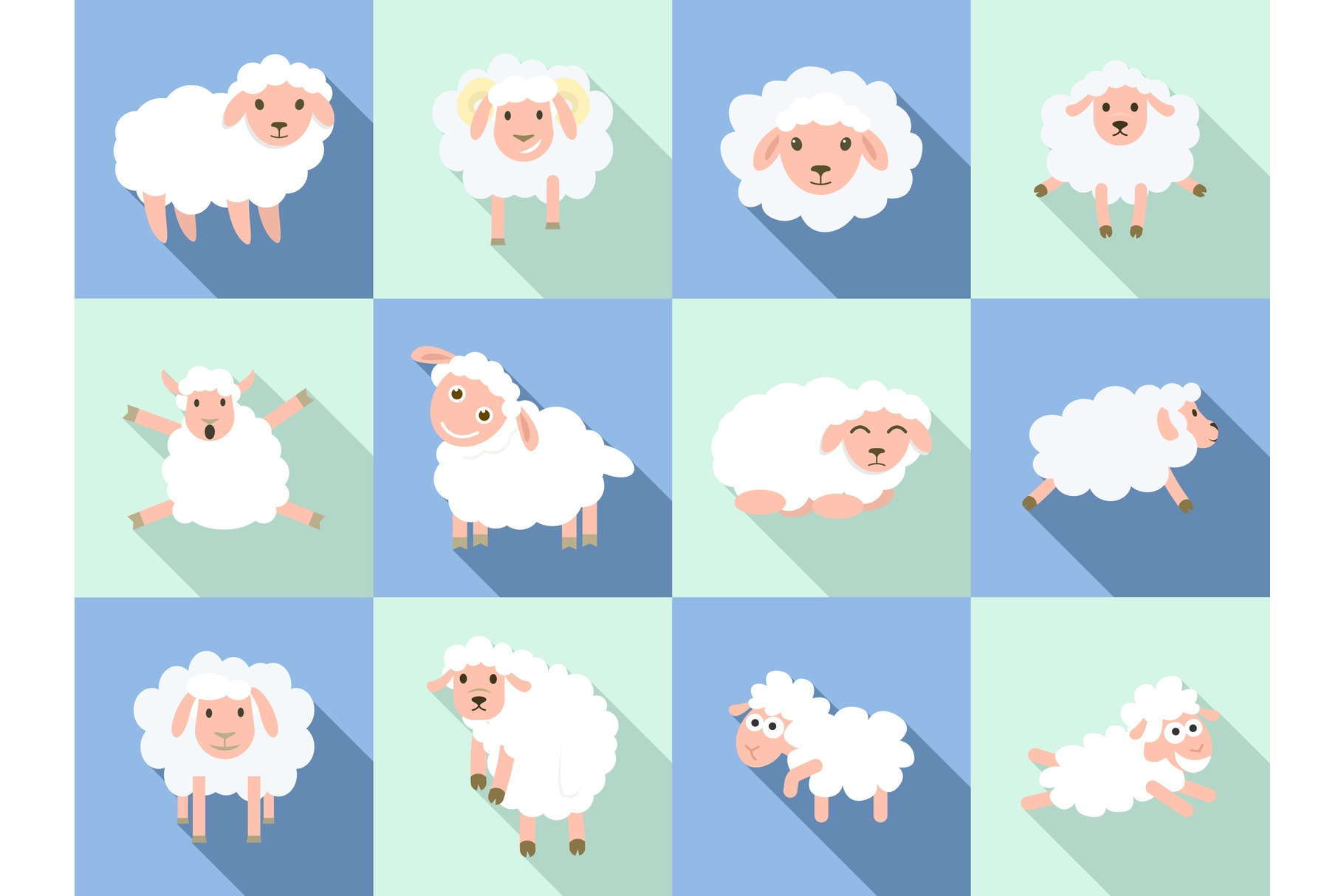Sheep icon set, flat style, an Animal Illustration by Ylivdesign