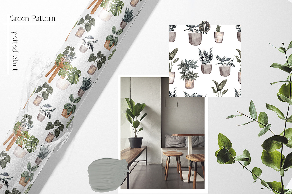 Potted Plant Pattern. Green home., a Pattern Graphic by ma_i_vi (Photo 3 of 13)