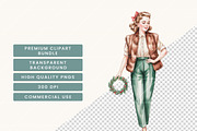 Retro Christmas Woman Clipart Bundle, a Person Illustration by BusyDaydesign (Thumbnail 5 of 9)