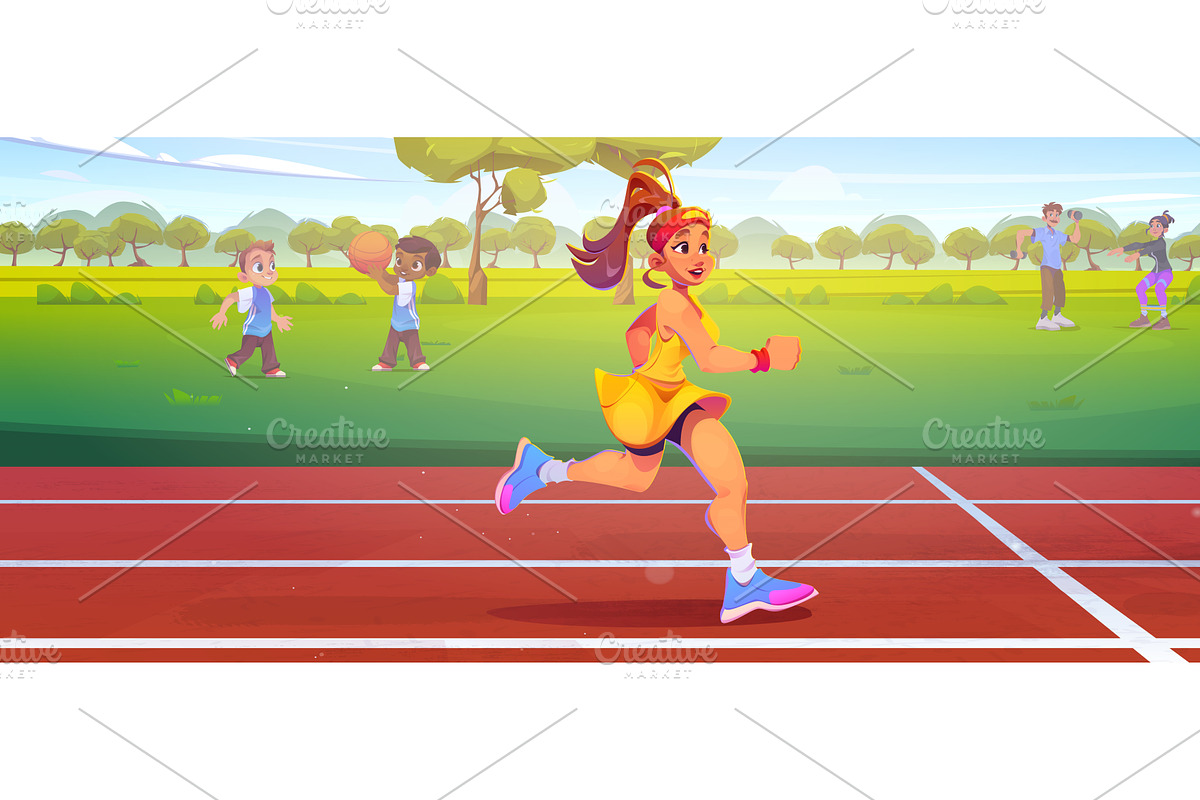Young woman running on stadium, a Sport Illustration by art PVP - market