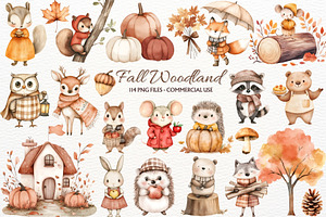 Fall Woodland Clipart Autumn Animals, an Animal Illustration by SugarCloudStudioArt