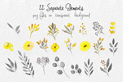 Yellow & Grey Flowers hand painted, a Decorative Illustration by MaraquelaStudio (Thumbnail 3 of 8)