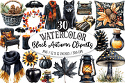 Watercolor Black Autumn Cliparts, an Illustration by Designking (Thumbnail 1 of 5)