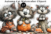 Autumn Cat Watercolor Clipart, a Seasonal Illustration by CreationArt (Thumbnail 1 of 5)