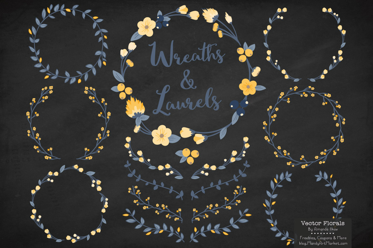 Navy & Lemon Vector Flower Wreaths, an Illustration by Amanda Ilkov (Photo 2 of 3)