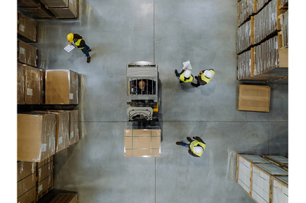 Top view of forklift in a modern, an Industrial Photo by HalfPoint