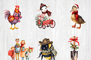 Vintage Christmas Farm Clipart, a Seasonal Illustration by LA Design (Thumbnail 3 of 9)