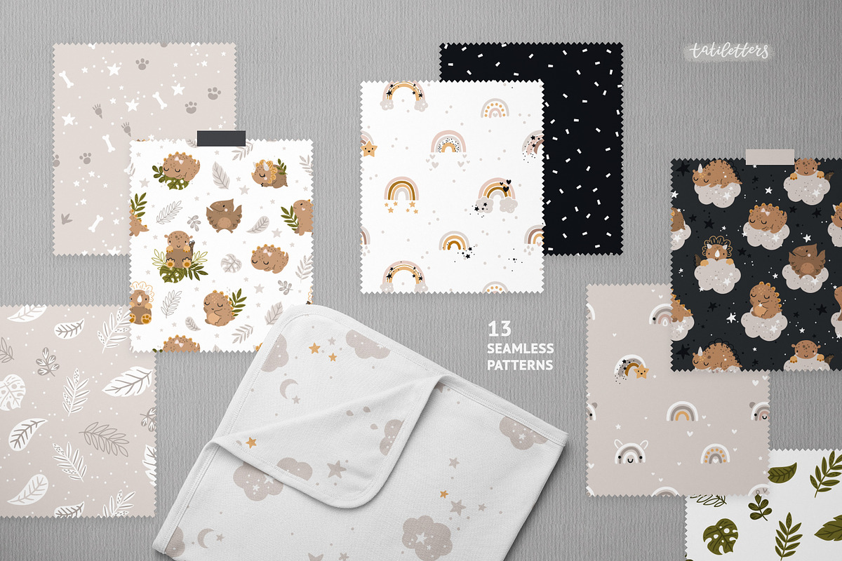 Baby dinosaur clipart & patterns, an Animal Illustration by tatiletters (Photo 7 of 10)