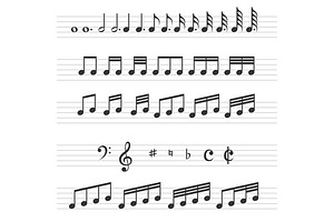 Music Note Set And Sheet Pattern