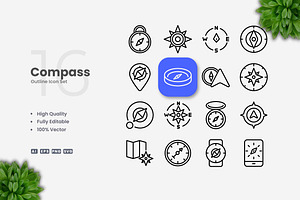 Compass Outline Icons, an Outline Icon by Upnowgraphic