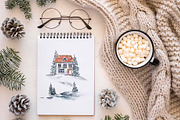 Watercolor Christmas forest house, a Seasonal Illustration by Lidia's watercolor world (Thumbnail 6 of 6)