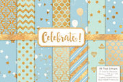 Blue & Mint Gold Foil Digital Papers, a Pattern Graphic by Amanda Ilkov (Thumbnail 1 of 4)