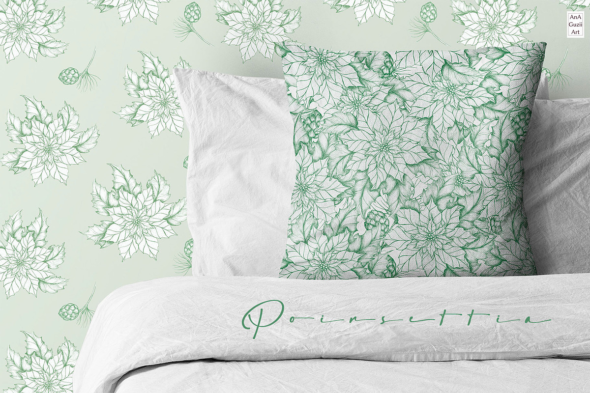 Poinsettia pattern Toile de Jouy, a Pattern Graphic by AnaGuziiArt (Photo 8 of 8)