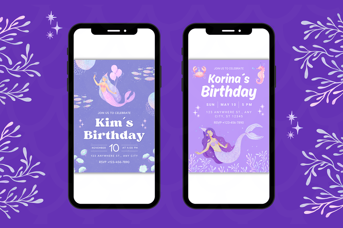 Mermaid Birthday Invitations, a Templates & Theme by TemplateCastleStore (Photo 5 of 9)