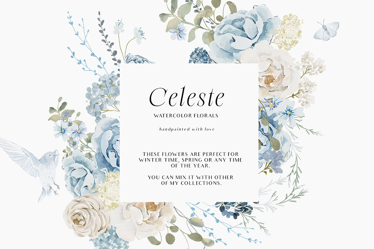Watercolor Blue White flowers, a Decorative Illustration by Grace Noboa Illustrations (Photo 7 of 14)